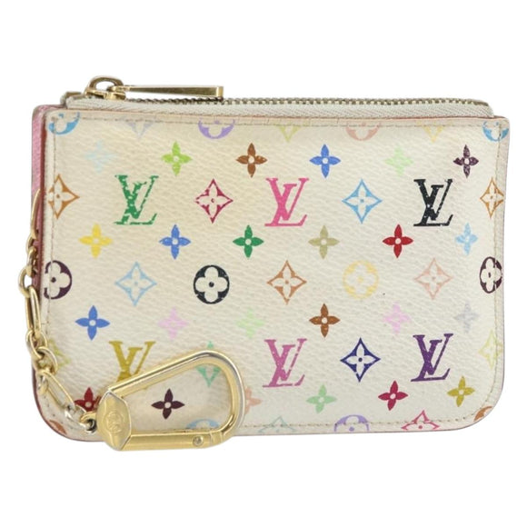LOUIS VUITTON Multicolor Pochette Cles NM Coin Purse White M93734 LV Auth 163711