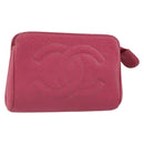 CHANEL COCO Mark Pouch Caviar Skin Pink Gold CC Auth 163727-1