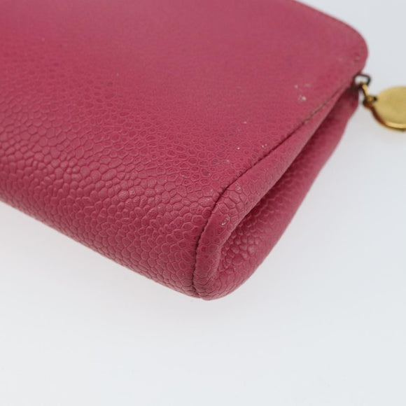 CHANEL COCO Mark Pouch Caviar Skin Pink Gold CC Auth 163727