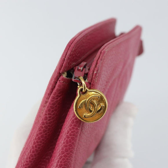 CHANEL COCO Mark Pouch Caviar Skin Pink Gold CC Auth 163727