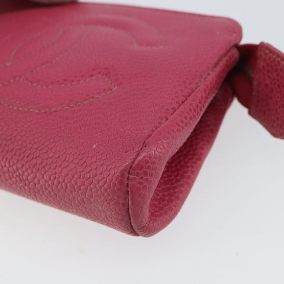 CHANEL COCO Mark Pouch Caviar Skin Pink Gold CC Auth 163727