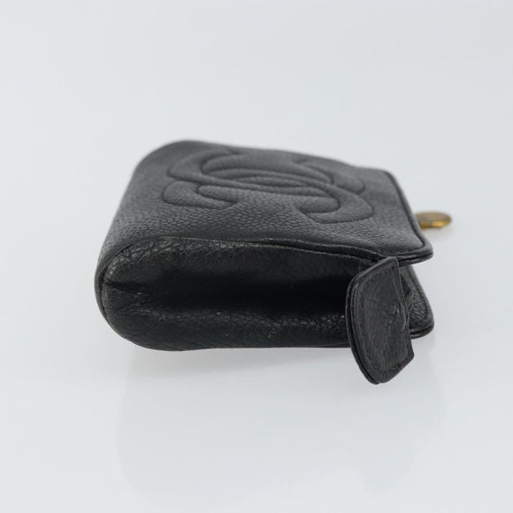 CHANEL COCO Mark Pouch Caviar Skin Black Gold CC Auth 163728