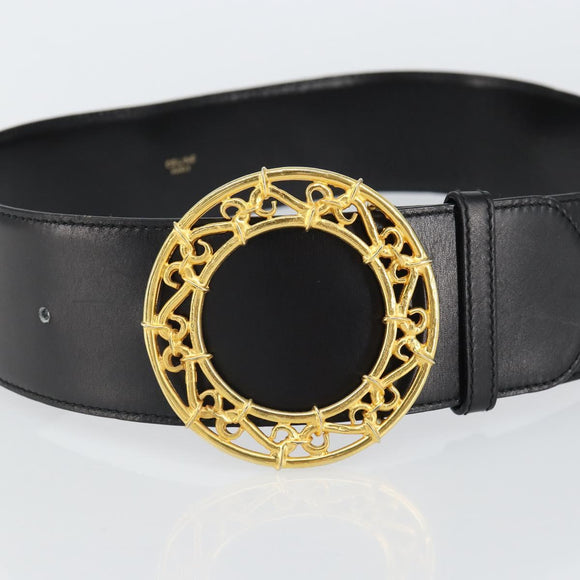 CELINE Belt Leather 31.5"" Black Gold Auth 163730V