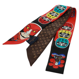 LOUIS VUITTON Bando BB Kabuki Sticker Scarf Silk Red MP1947 LV Auth 163732M