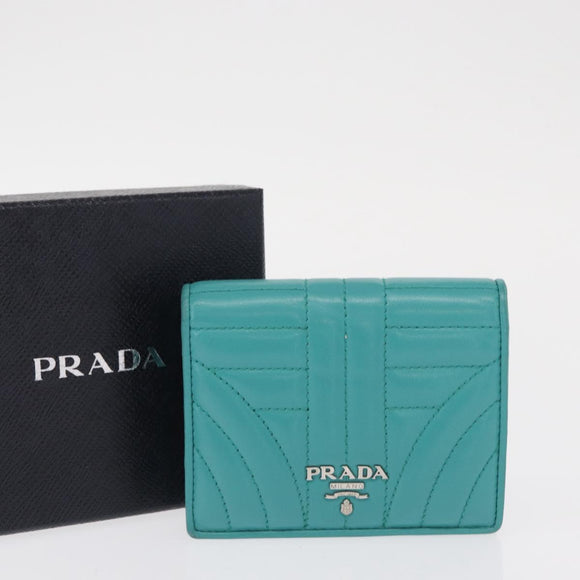 PRADA Compact Wallet Leder Smaragdgrün Auth 163735