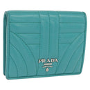 PRADA Compact Wallet Leder Smaragdgrün Auth 163735-1