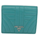 PRADA Compact Wallet Leder Smaragdgrün Auth 163735-13