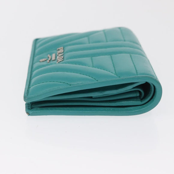 PRADA Compact Wallet Leder Smaragdgrün Auth 163735
