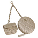 CHANEL Matelasse Earphone case Pouch Leather Champagne Gold CC Auth 163737SAM-1