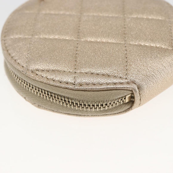 CHANEL Matelasse Earphone case Pouch Leather Champagne Gold CC Auth 163737SAM