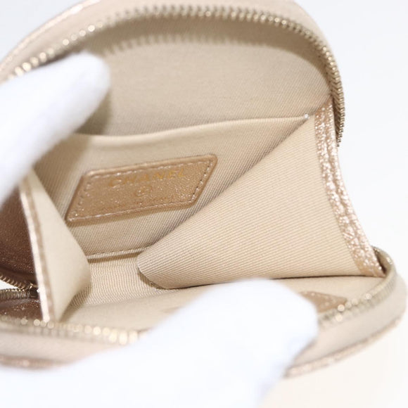 CHANEL Matelasse Earphone case Pouch Leather Champagne Gold CC Auth 163737SAM