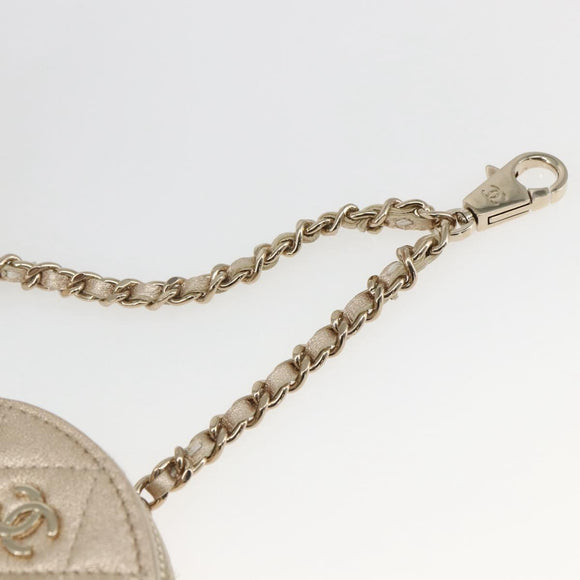 CHANEL Matelasse Earphone case Pouch Leather Champagne Gold CC Auth 163737SAM