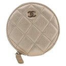CHANEL Matelasse Earphone case Pouch Leather Champagne Gold CC Auth 163737SAM-2