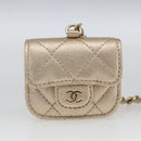 CHANEL Matelasse Earphone case Pouch Leather Champagne Gold CC Auth 163737SAM-20