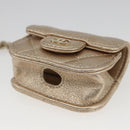 CHANEL Matelasse Earphone case Pouch Leather Champagne Gold CC Auth 163737SAM-25