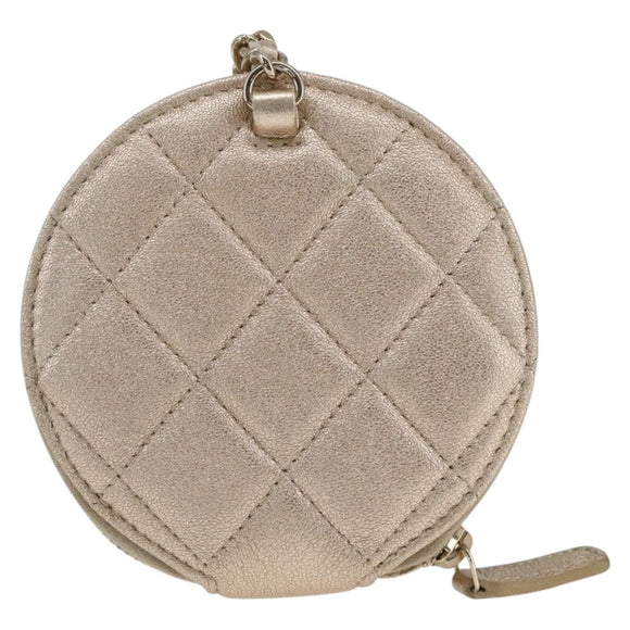 CHANEL Matelasse Earphone case Pouch Leather Champagne Gold CC Auth 163737SAM