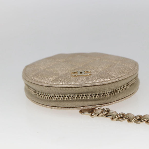 CHANEL Matelasse Earphone case Pouch Leather Champagne Gold CC Auth 163737SAM