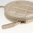 CHANEL Matelasse Earphone case Pouch Leather Champagne Gold CC Auth 163737SAM-9