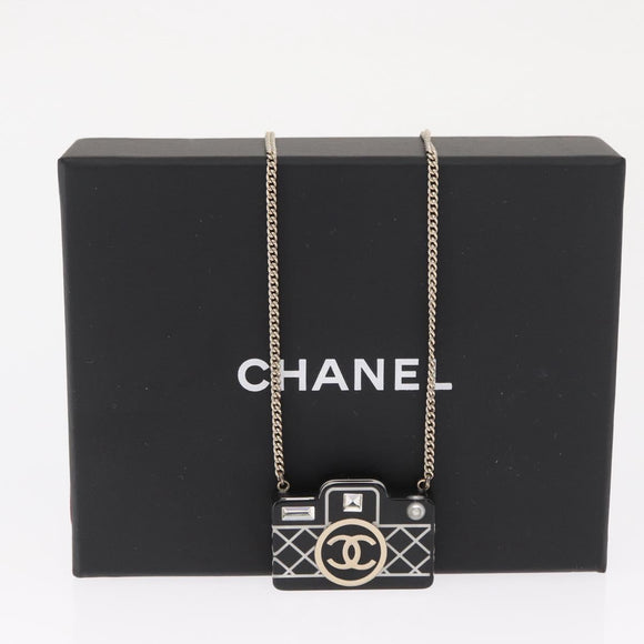 CHANEL COCO Mark Camera Necklace metal Black CC Auth 163738SM
