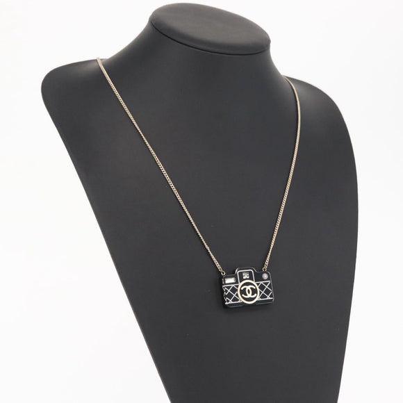 CHANEL COCO Mark Camera Necklace metal Black CC Auth 163738SM