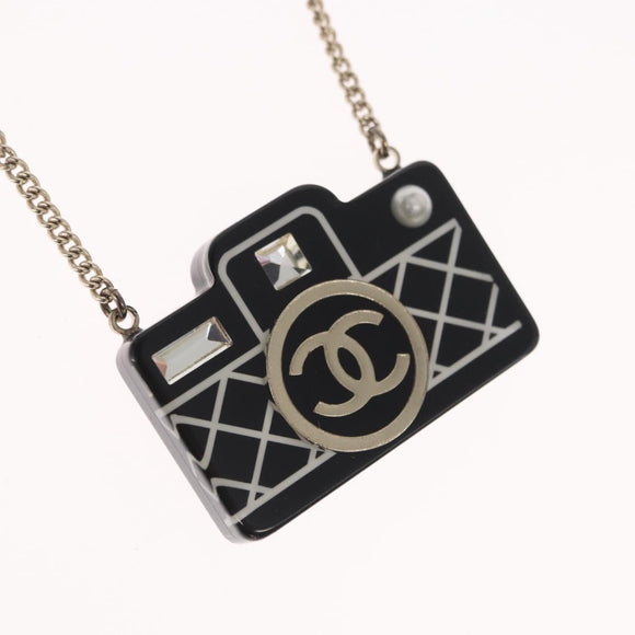 CHANEL COCO Mark Camera Necklace metal Black CC Auth 163738SM