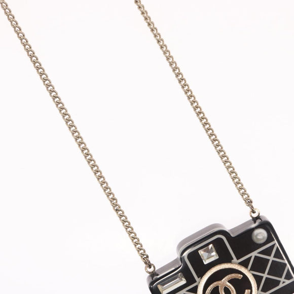 CHANEL COCO Mark Camera Necklace metal Black CC Auth 163738SM