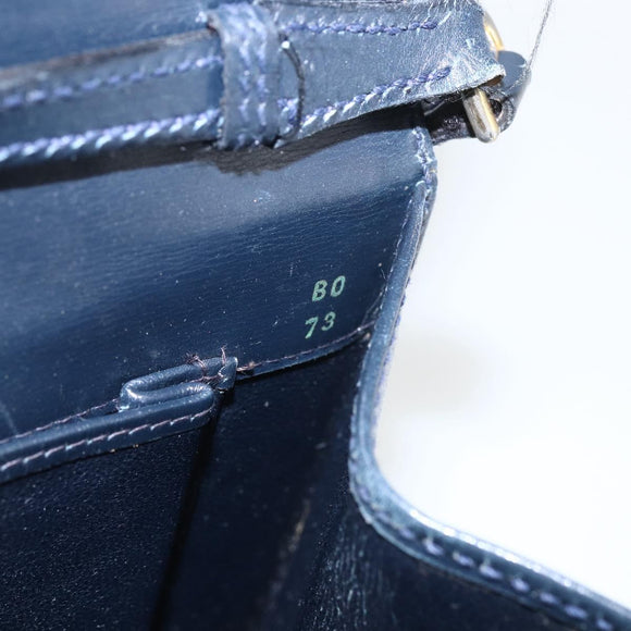 GUCCI Shoulder Bag Leather Navy Gold Auth 163760