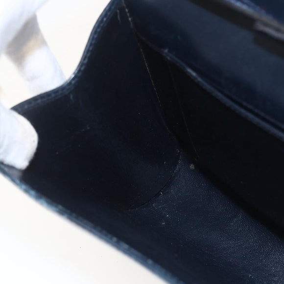 GUCCI Shoulder Bag Leather Navy Gold Auth 163760