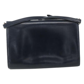 GUCCI Shoulder Bag Leather Navy Gold Auth 163760 - 0