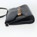 GUCCI Shoulder Bag Leather Navy Gold Auth 163760-3
