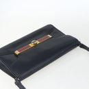 GUCCI Shoulder Bag Leather Navy Gold Auth 163760-6