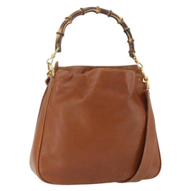 GUCCI Bamboo Hand Bag Leather 2way Brown Gold 001 1014 1638 Auth 163766