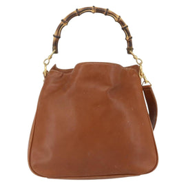 GUCCI Bamboo Hand Bag Leather 2way Brown Gold 001 1014 1638 Auth 163766 - 0