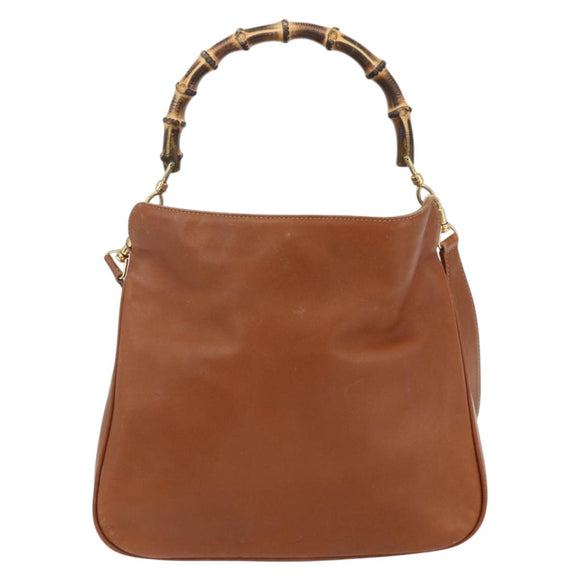 GUCCI Bamboo Hand Bag Leather 2way Brown Gold 001 1014 1638 Auth 163766