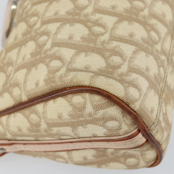 Christian Dior Trotter Canvas Romantic Shoulder Bag PVC Beige Silver Auth 163773