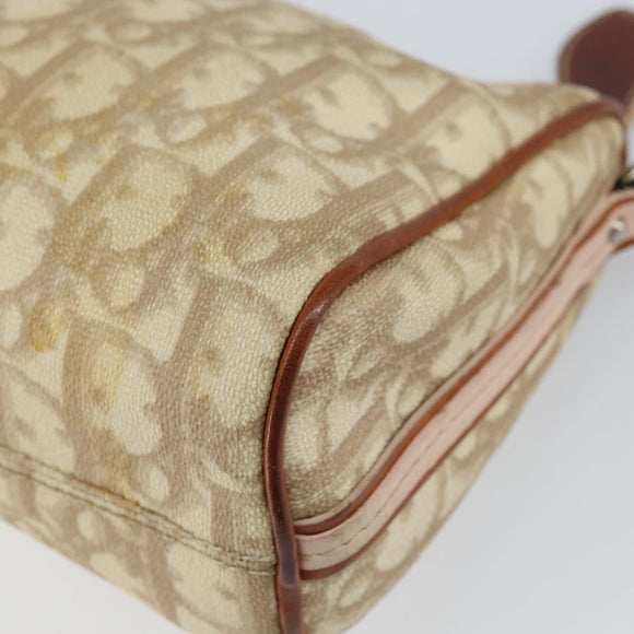 Christian Dior Trotter Canvas Romantic Shoulder Bag PVC Beige Silver Auth 163773