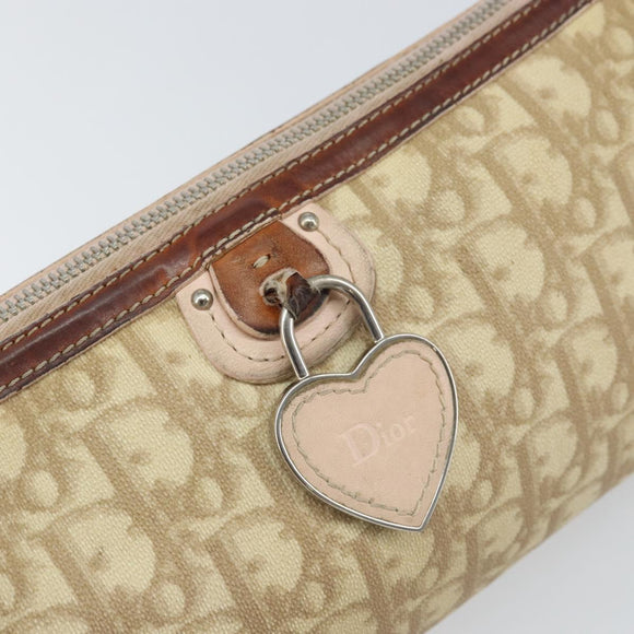 Christian Dior Trotter Canvas Romantic Shoulder Bag PVC Beige Silver Auth 163773