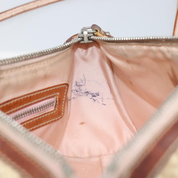 Christian Dior Trotter Canvas Romantic Shoulder Bag PVC Beige Silver Auth 163773