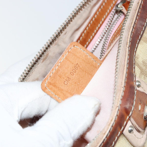 Christian Dior Trotter Canvas Romantic Shoulder Bag PVC Beige Silver Auth 163773