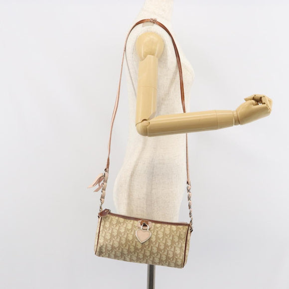 Christian Dior Trotter Canvas Romantic Shoulder Bag PVC Beige Silver Auth 163773