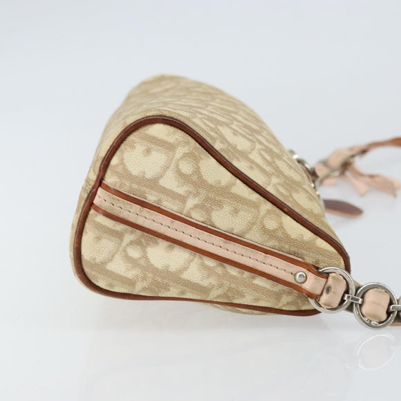 Christian Dior Trotter Canvas Romantic Shoulder Bag PVC Beige Silver Auth 163773