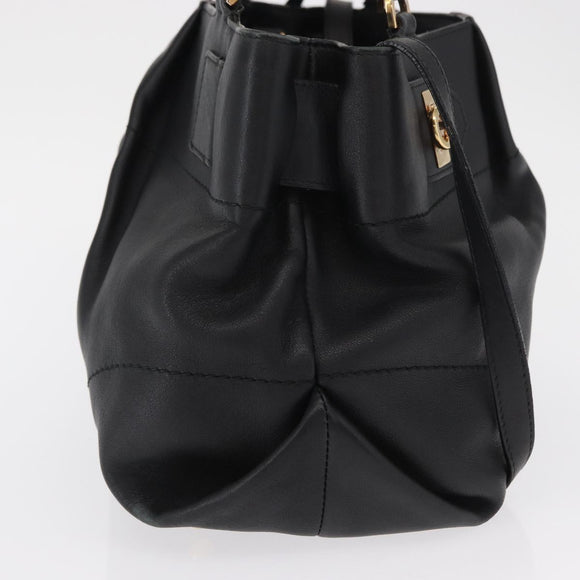 Salvatore Ferragamo Gancini Hand Bag Leather 2way Black Gold Auth 163780