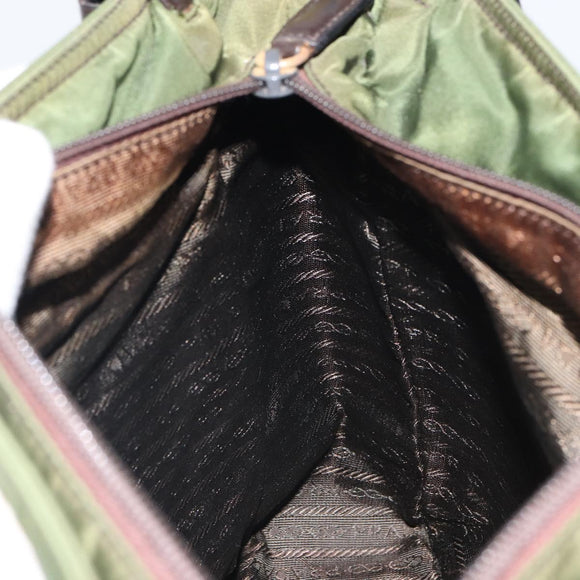 PRADA Tote Bag Nylon Khaki Silver Auth 163781