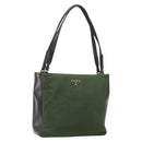 PRADA Tote Bag Nylon Khaki Silver Auth 163781-1