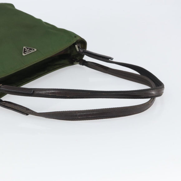 PRADA Tote Bag Nylon Khaki Silver Auth 163781