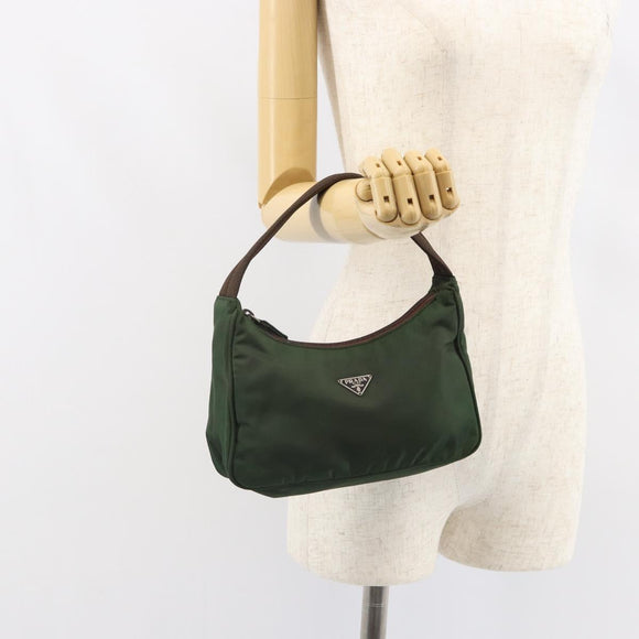 PRADA Hand Pouch Nylon Khaki Auth 163782