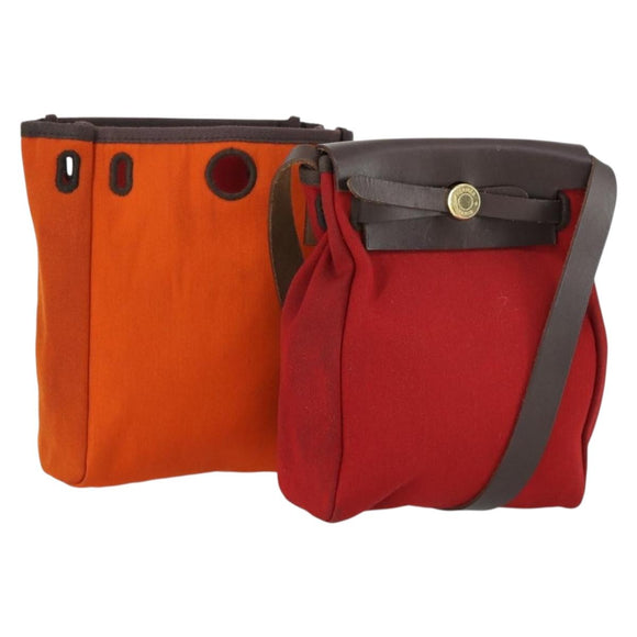 HERMES Her Bag TPM Umhängetasche Canvas Rot Auth 163783