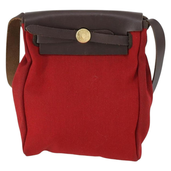HERMES Her Bag TPM Schoudertas Canvas Rood Auth 163783