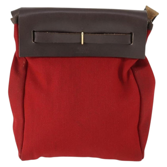HERMES Her Bag TPM Schoudertas Canvas Rood Auth 163783
