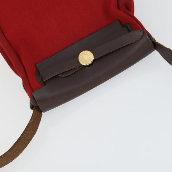 HERMES Her Bag TPM Umhängetasche Canvas Rot Auth 163783